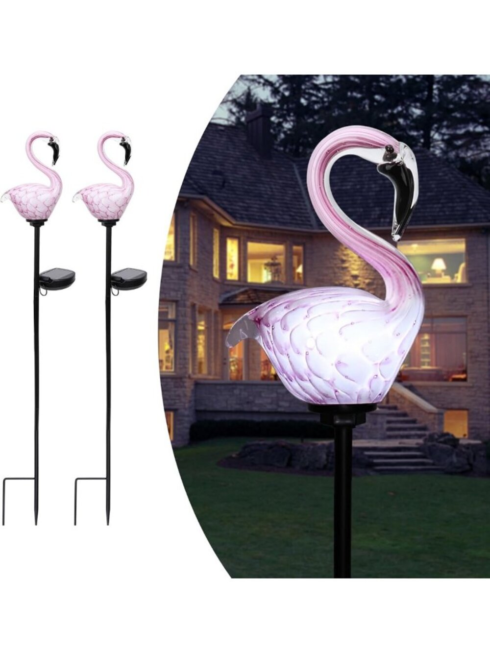 Hand Blown Glass Flamingo Solar Garden Stake Light for Outdoor Yard Decor